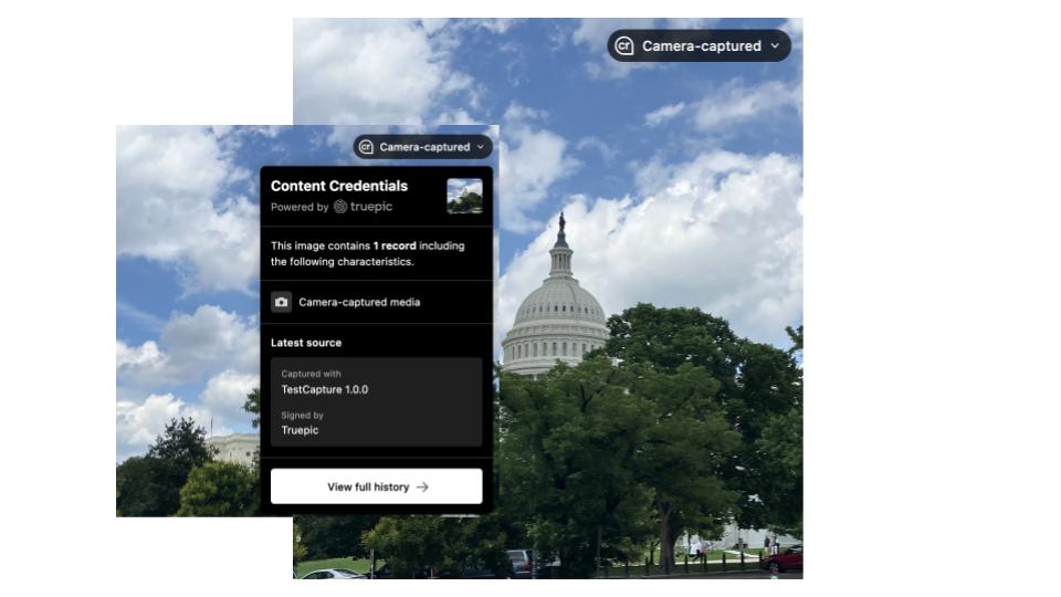 An image of the US Capitol building with TruePic Content Credentials